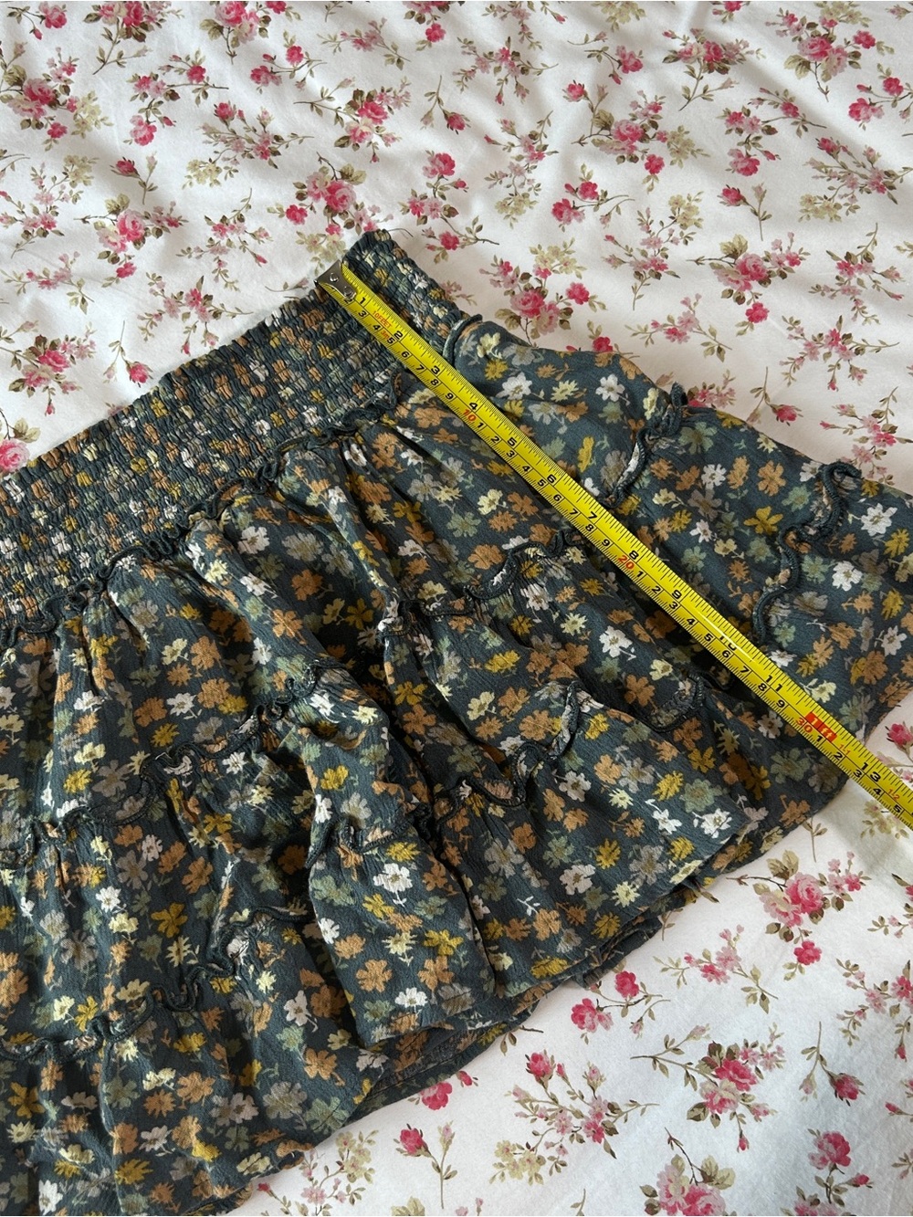 Becool green floral tiered ruffle twirly mini skirt S - Picture 5 of 5